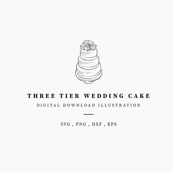 Wedding Cake Digital Download, Hand Drawn Wedding Cake, Wedding Cake Clipart, Two Tier Wedding Cake with Bow, Cake Signage, Illustration SVG