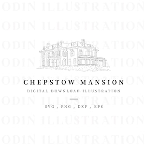 Chepstow Mansion Hand Drawn Clipart, Rhode Island USA Mansion Illustration, Instant Download Line Drawing, Vector Illustration