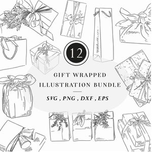 Clipart de regalo, descarga instantánea, diseño de anuncios, uso comercial, ilustración vectorial, paquete de ilustraciones navideñas, creación de tarjetas