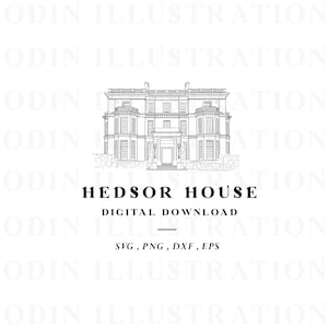 Ilustración de la Casa Hedsor, dibujo lineal de descarga instantánea, ilustración vectorial, ilustración de lugar de celebración de bodas, papelería de boda DIY, PNG SVG