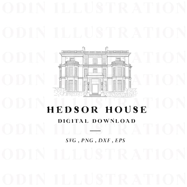 Hedsor House Illustration, Instant Download Line Drawing, Vector Illustration, Wedding Venue Illustration, DIY Wedding Stationery, PNG SVG