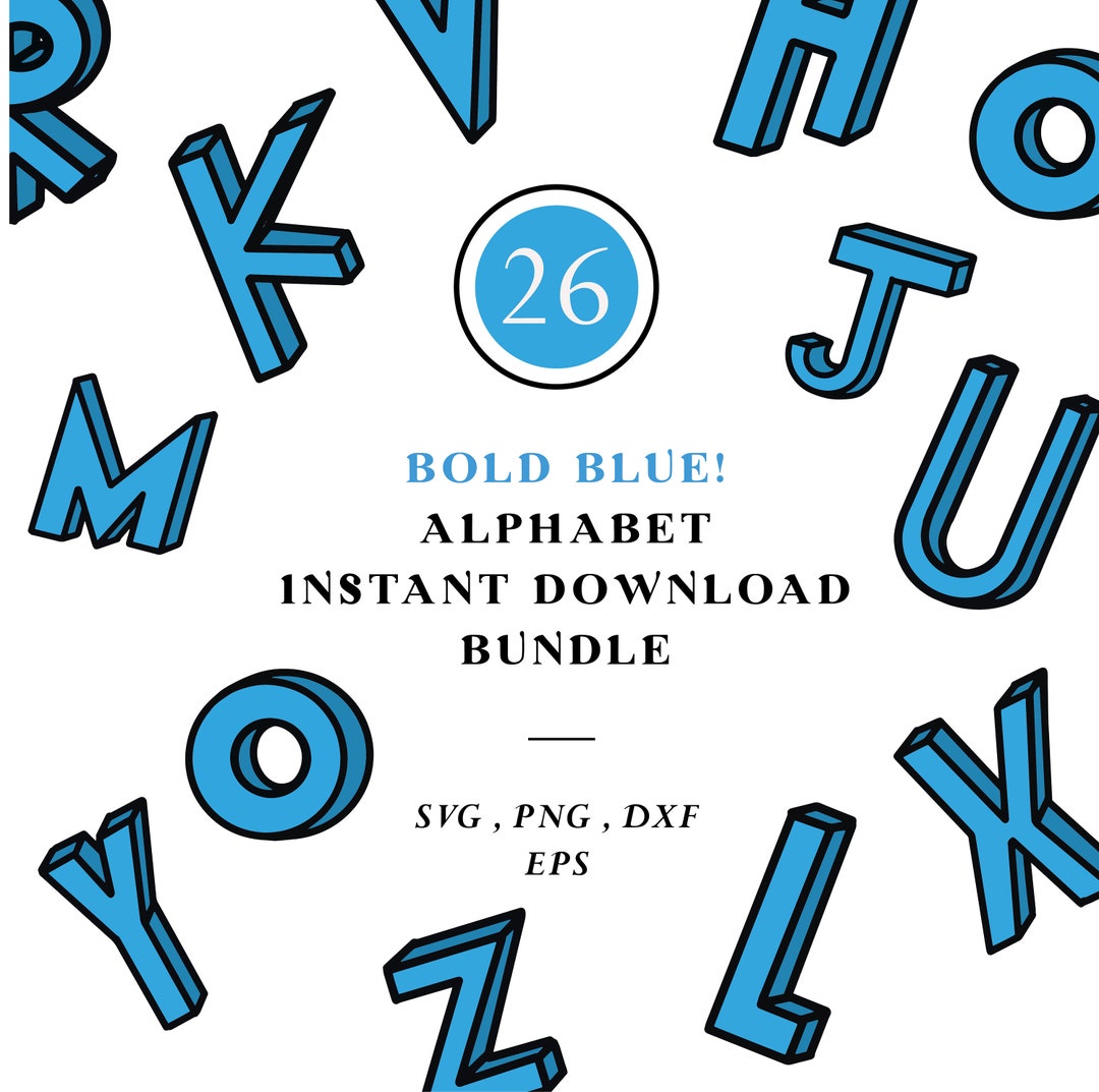 Modern Bold Alphabet Clipart Blue 3D Letters Instant Download - Etsy