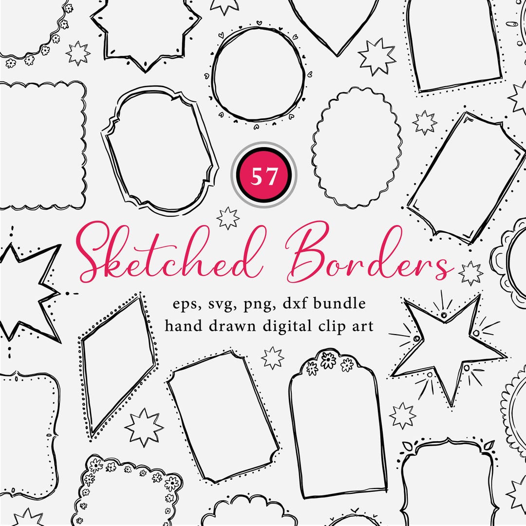 Sketched Borders Clip Art, Digital Download of Hand Drawn Frames ...