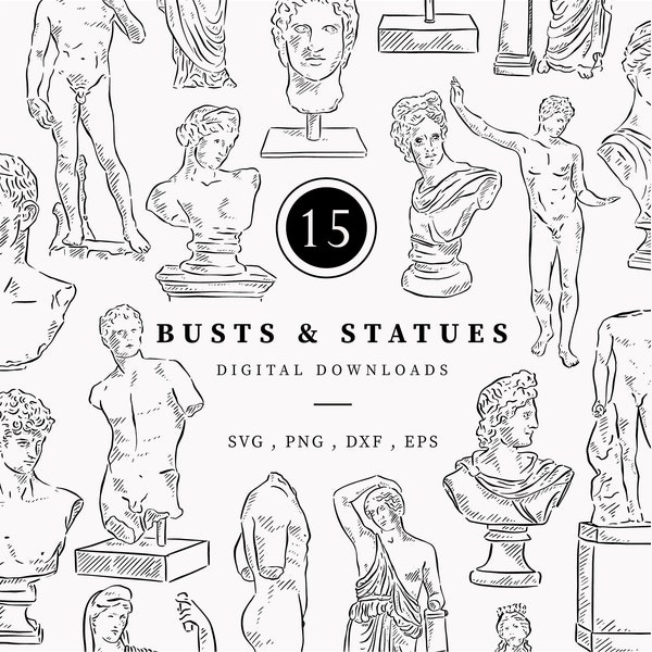 Line Drawn Clipart, Greek Statues, Busts Digital Download, Png, Dxf, Svg & Eps file, Wedding Invitation, Roman Illustration, Greece Art