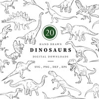 Cute Dinosaur SVG PNG | Baby Dino Line Art Clipart | Cartoon Dinosaur ...