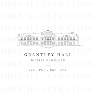 Ilustración de Grantley Hall, ilustración vectorial, ilustración del lugar de la boda, papelería de boda DIY, PNG SVG, dibujo de línea de descarga instantánea