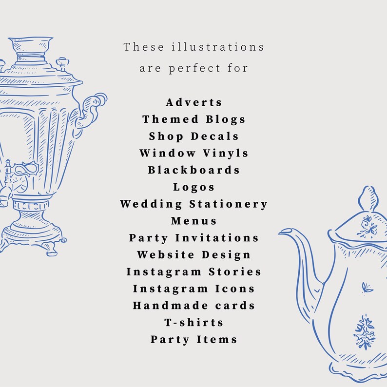 Vintage Tea Set Line Drawn Clipart, 26 Png, Svg, Dxf & Eps files at 300 dpi,Cup and Saucer, Teapot Illustration, Line Drawn Instant Download image 9