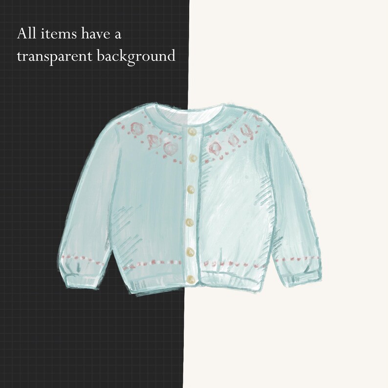 Baby Clothes Line Drawn Clipart, 20 Png Files at 300 Dpi, Digital Hand