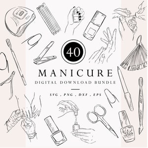 Manicure Clipart Bundle, Nail Salon Drawings, Nail Tech Logo, Instant Digital Download, Hand Drawn Beauty, Gel Nail Polish, Salon Brochure