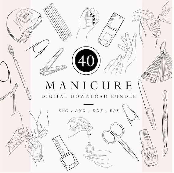 Manicure Clipart Bundle, Nail Salon Drawings, Nail Tech Logo, Instant Digital Download, Hand Drawn Beauty, Gel Nail Polish, Salon Brochure