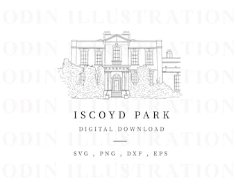 Iscoyd Park Illustration, Instant Download Line Drawing, Vector Illustration, Wedding Venue Illustration, DIY Wedding Stationery, PNG SVG