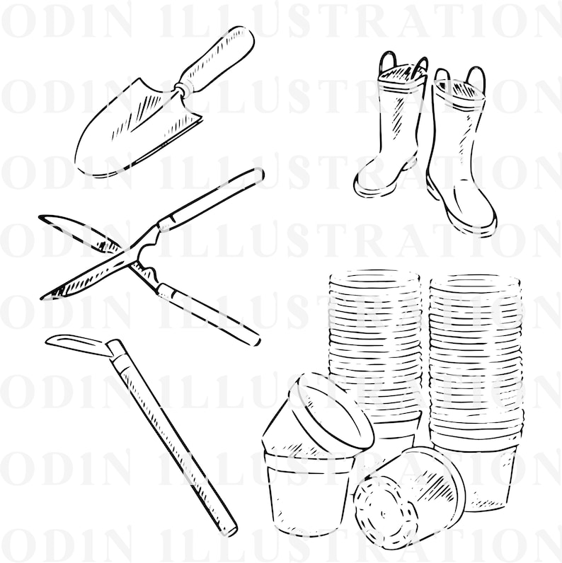 Trädgårdsclipart, digitala nedladdningar av trädgårdar, Png-, Svg-, Dxf- och Eps-filer med 300 dpi, trädgårdsmästare, omedelbar digital nedladdning, gummistövlar bild 7