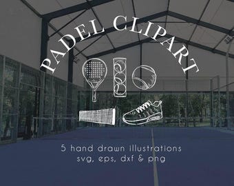 Hand Drawn Padel Clip Art, Ball Game Drawing Bundle, Padel SVG, Sports Illustration Bundle, Digital Download, Father's Day, Pickleball SVG