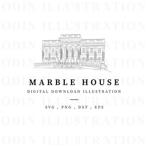 Descarga digital de Marble House, Newport, Ilustración de mansión de EE. UU., Ilustración vectorial dibujada a mano, Lugar americano, Boda DIY, Archivo digital