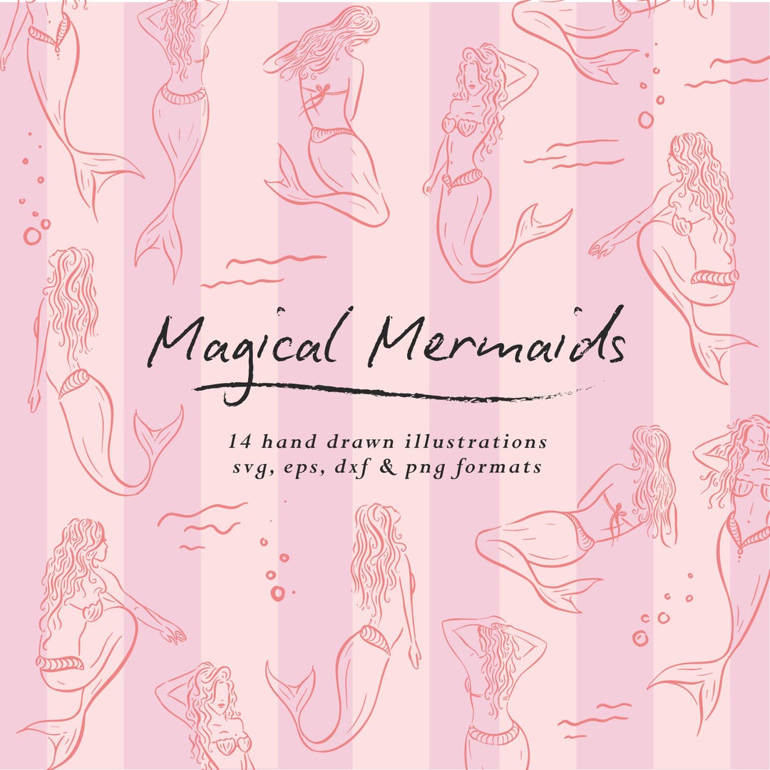 Mermaids Clip Art Bundle, Hand Drawn Mermaid, Birthday Party PNG ...
