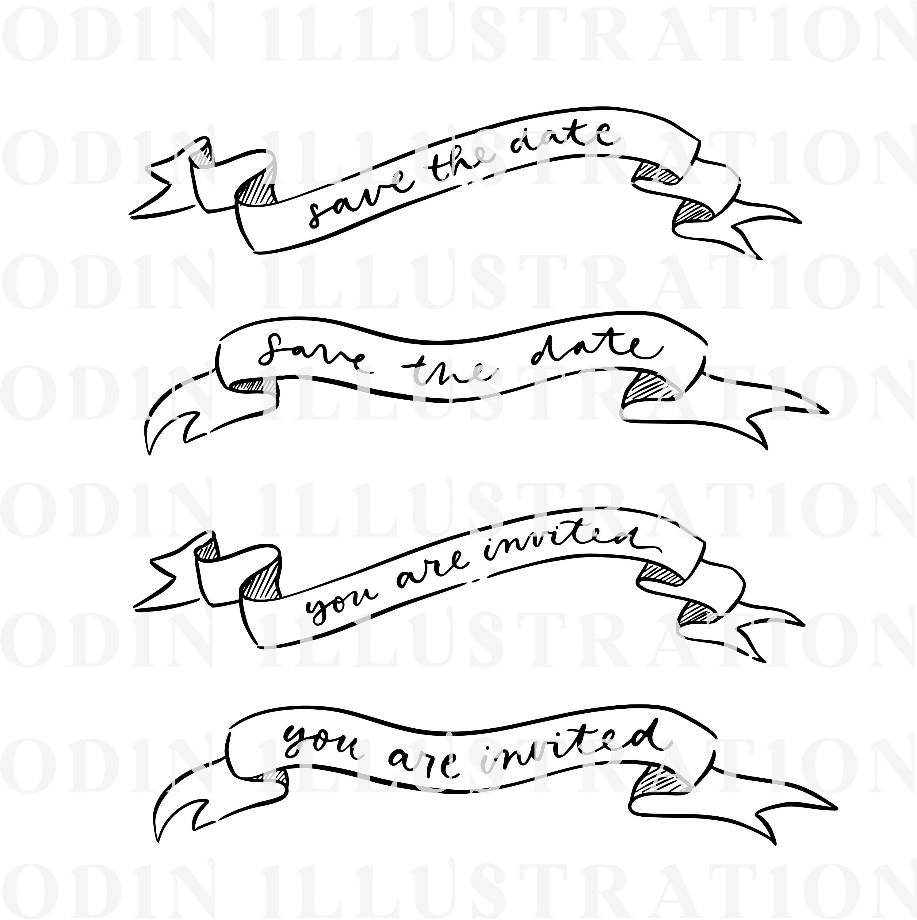 Invitation Ribbon Banner Clipart, Downloadable Save the Date Clipart ...