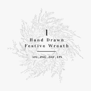 Wreath Clipart, Hand Drawn Wreath, SVG File, Instant Digital Download, Wild Floral Illustration, Line Art, Black and White Drawing