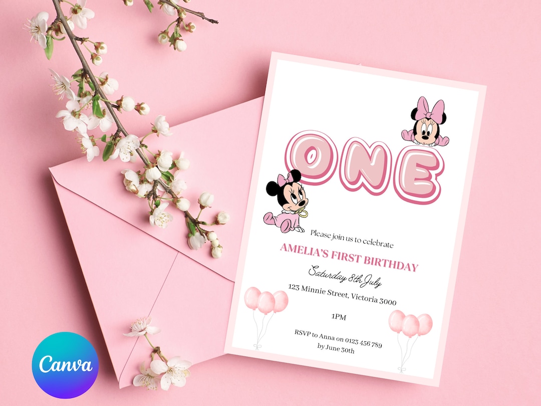 Minnie Mouse 1st Birthday Invitation, Digital Download Instant Template ...