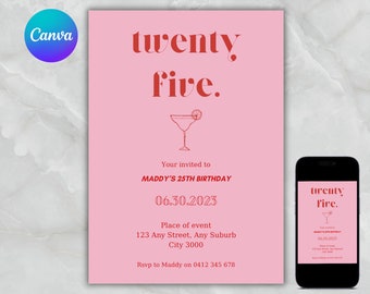 Editable modern pink birthday invitation template, simple and aesthetic canva design wavy