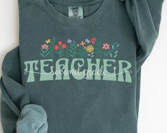2nd Grade Teacher Sweatshirt, Comfort Colors Second Grade Teacher Crewneck,Gift for Second Grade Team,Elementary School Teacher Appreciation