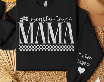 Monster Truck Mom Era Sweatshirt, New Mom Gift for Monster Truck Mama, Custom Boy Mama Sweater, Monster Truck Mom Crewneck Personalized Gift