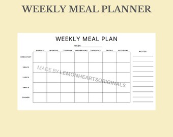 Weekly Meal Planner | Meal Planner for the Week | Instant Download