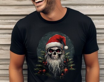 Camiseta com caveira de Papai Noel: camiseta assustadora de Natal