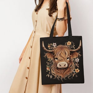 Highland Cow Tote Bag | Cute Tote Bag | Cow Diaper Bag | Library Tote Bag | Cow Lovers Gift | Canvas Tote Bag | Personalized Bag