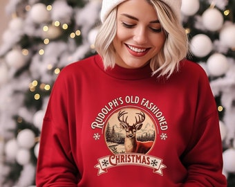Christmas Sweatshirt, Christmas Tee, Reindeer Rudolph, Old Fashioned, Christmas Gift, Retro Christmas, Griswold'S Sweatshirt, Xmas, Red Nose