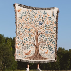 Tapestry Throw Blanket, Tree of life, Cottagecore Style Tapestry, Picnic Carpet, Woven Sofa Blanket, Outdoor Blanket, Cotton With Fringe