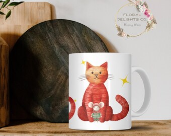 Funny Christmas Cat and Mouse Coffee Mug, Cat Mom Gift