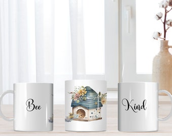 Honey Bee keramische koffiemok, boho cottagecore-bloemdessin