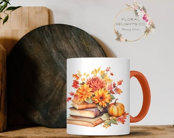 Herbstbuch-Liebhaber-Tasse | Blumen Bücher Stapel, Keramik Kaffeetasse
