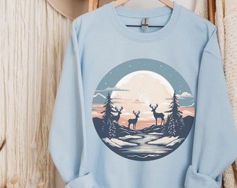Whitetail Deer Sweatshirt, Hunting Sweater, Hunters Girlfriend Shirt, Deer Wilderness Pullover, Stag Wilderness Sweatshirt, Gift For Her