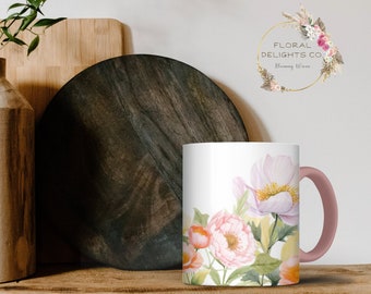 Pastellblommormugg, Boho Wildflowers Cottagecore-kaffemugg, Blomsterträdgårdsälskare, Present till henne, Botanisk tekopp, Akvarellblommor Natur