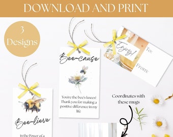 Honey Bee Floral Gift Tags: Printable Thank You, Friendship (3 Designs) (PDF)