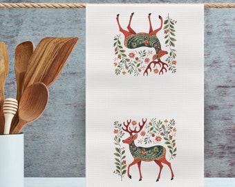 Christmas Kitchen Towel Ruffle, Christmas Kitchen Decor, Christmas Kitchen Gift, Christmas Tea Towel, Reindeer Christmas, Dish Towel Bundle