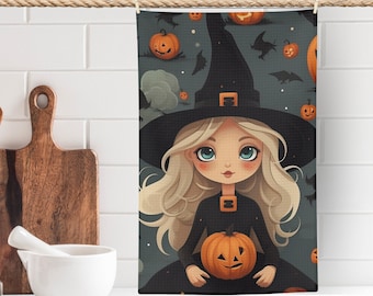 Pano de prato de bruxa de Halloween: decoração elegante de outono