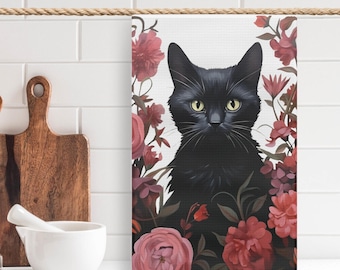 Kat theedoek | Boerderijdecoratie | Zwarte Kat | Kattendecor | Grappige keukenhanddoek | Kattencadeau | Kat moeder | Dierenliefhebber | Huisdecoratie