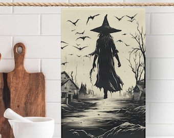 Toallas de cocina de bruja de Halloween / Regalo de Halloween / Paño de cocina de Halloween / Paño de cocina / Decoración de cocina de Halloween / Decoración de cocina de otoño