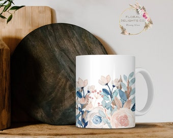 Boho Wildflower Ceramic Mug, Vintage Botanical Tea Cup
