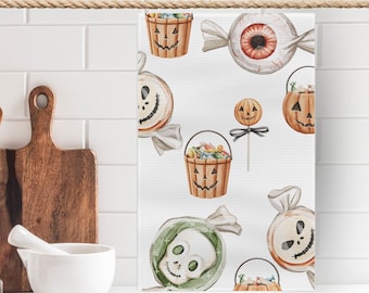 Ręcznik kuchenny z cukierkami na Halloween | Upiorny jesienny wystrój