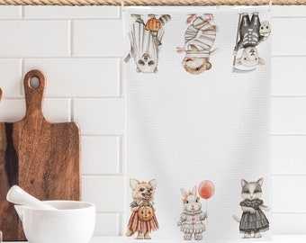 Halloween Dress Up Tea Towel | Halloween Gift | Halloween Dish Cloth | Dish Towel | Halloween Kitchen Decor | Fall Kitchen Decor | cute