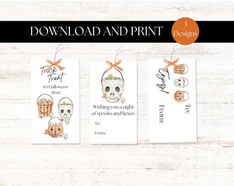 Afdrukbaar Halloween-cadeaukaartjes, Trick or Treat, griezelig snoepje (pdf)