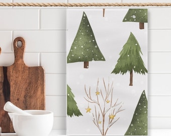 Christmas Trees Tea Towel, Holiday Kitchen Decor