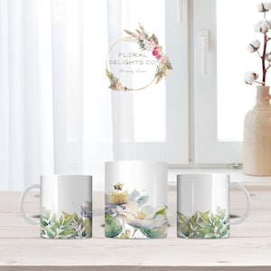 Floral Coffee Mug | Bee Ceramic Mug | Bee Lovers | Garden Gift For Mom | Watercolor Floral | Birthday Gifts | Gift For Her | Honey Bee