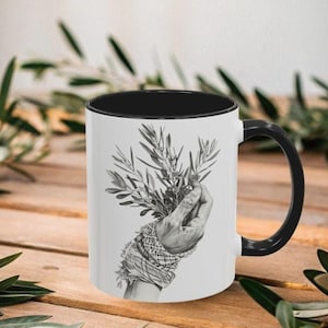 Palestine Coffee Mug, Olive Branch, Kuffiyeh Design, Gaza Coffee Cup, Keffiyeh, Middle East, Tea Lovers Gift, Jerusalem Mug, Palestinian
