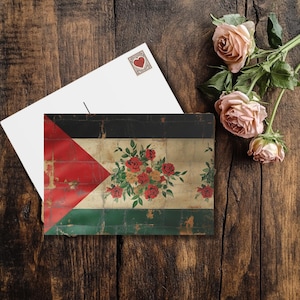 Tarjeta con la bandera palestina, tarjeta navideña, tarjeta navideña con paloma de la paz, postal gratuita de Palestina, tarjeta de felicitación, paz y alegría, arte palestino.