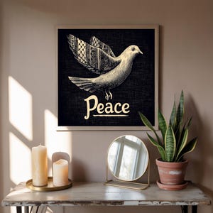 Palästina Kunst Großdruck, Muslimisches Poster, Arabische Dekoration, Einzigartiges Keffiyeh Kunstwerk, Friedenstaube, Freies Palästina, Palästinensische Volkskunst, Eid Geschenk