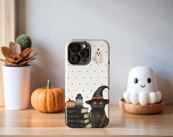 Cute Spooky Bookish Halloween Phone, Ghosts and Flowers Phone Case, Dark Academia Cottagecore Case,Iphone 14, S24 Plus Ultra, Halloween Case